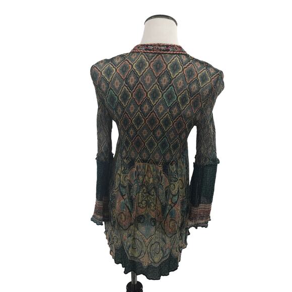 Soft Surroundings Shira Green Embroidered Tassel Neck Top - Picture 8 of 10